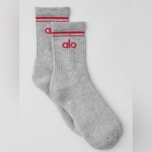 Alo Unisex Half-Crew Throwback Sock NWT Athletic Heather Grey/Bold Red
